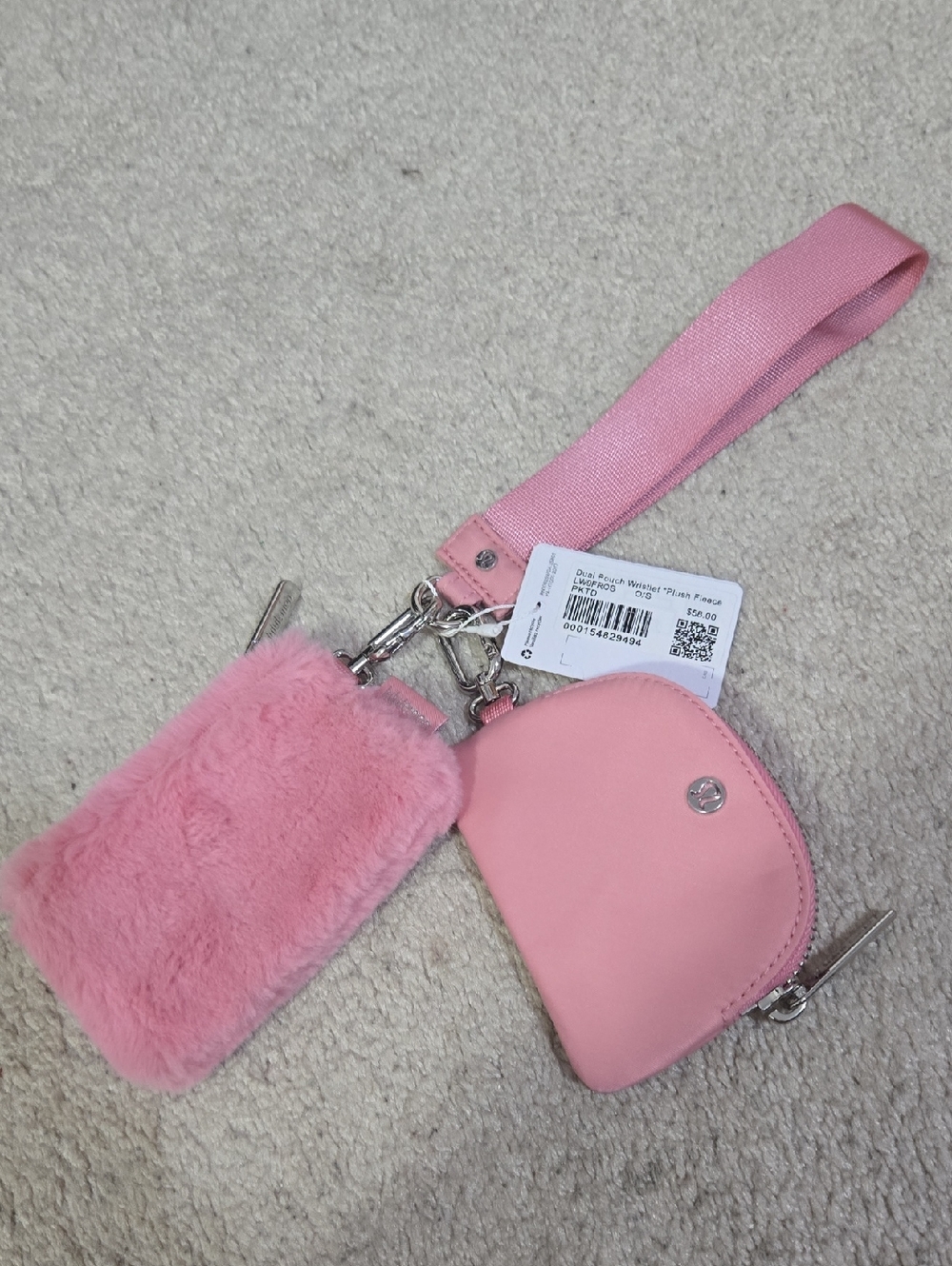 lululemon athletica Pink Dual Pouch Wristlet With Plush Fleece.